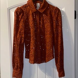 Joie Brown and Orange Sequin Fitted Blouse